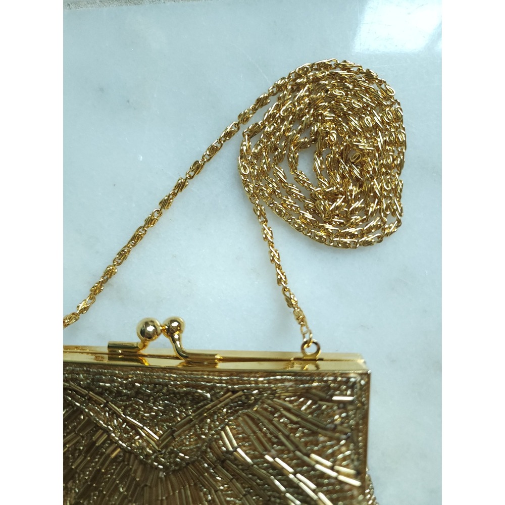 VTG Exquisite Valerie Stevens Beaded Evening Bag Gold Glam Party Shell Clutch - Picture 5 of 13